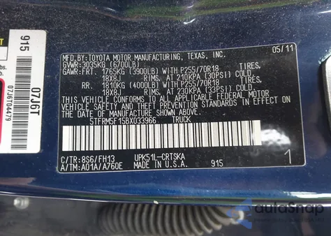 2011 Toyota Tundra Grade 4.6L V8 z USA, uszkodzony, nr VIN 5TFRM5F15BX033966